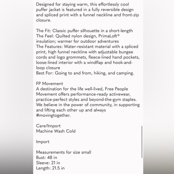 NWT Free People FP Movement Mountain Majesty quilted puffer coat jacket - Picture 4 of 6